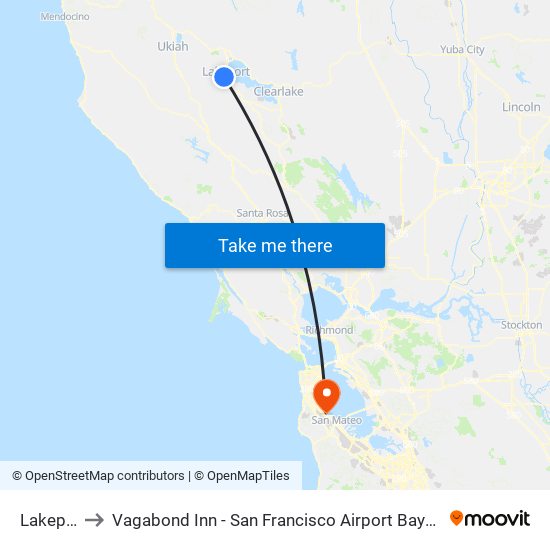 Lakeport to Vagabond Inn - San Francisco Airport Bayfront (Sfo) map