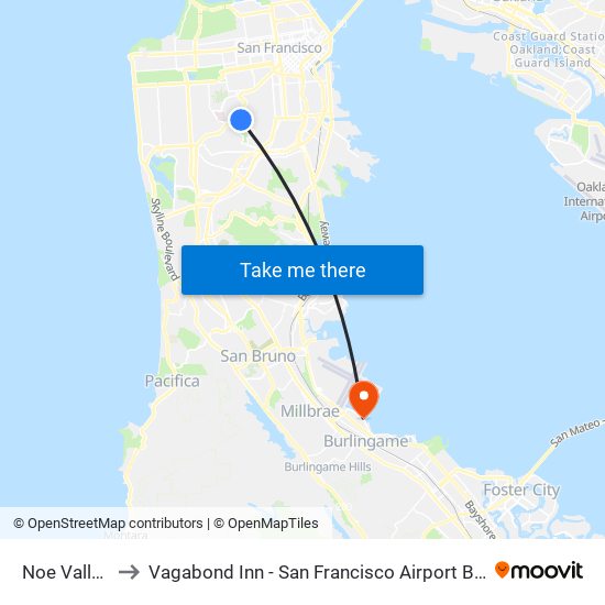 Noe Valley, Sf to Vagabond Inn - San Francisco Airport Bayfront (Sfo) map