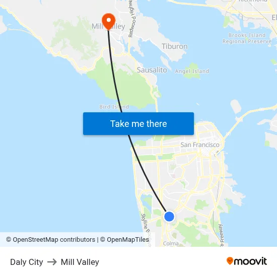 Daly City to Mill Valley map
