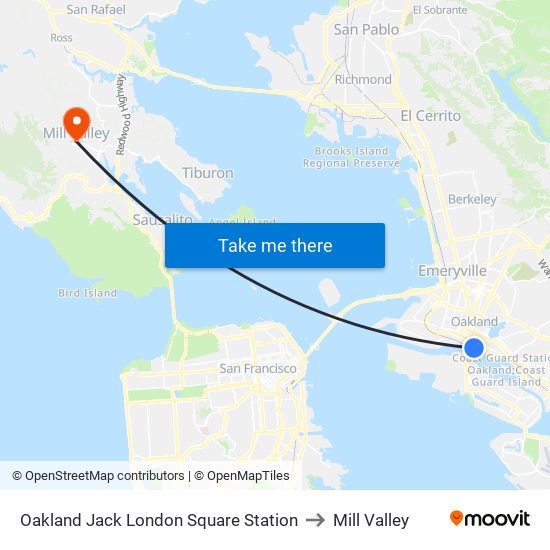 Oakland Jack London Square Station to Mill Valley map