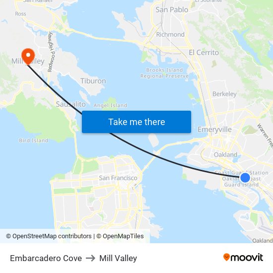 Embarcadero Cove to Mill Valley map