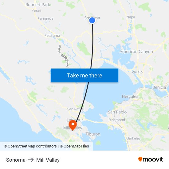 Sonoma to Mill Valley map