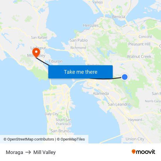 Moraga to Mill Valley map