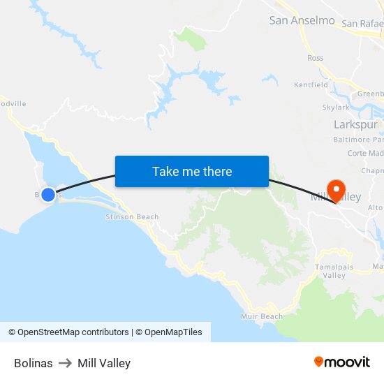 Bolinas to Mill Valley map