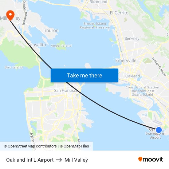 Oakland Int'L Airport to Mill Valley map