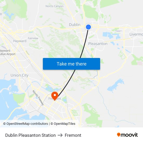 Dublin Pleasanton Station to Fremont map