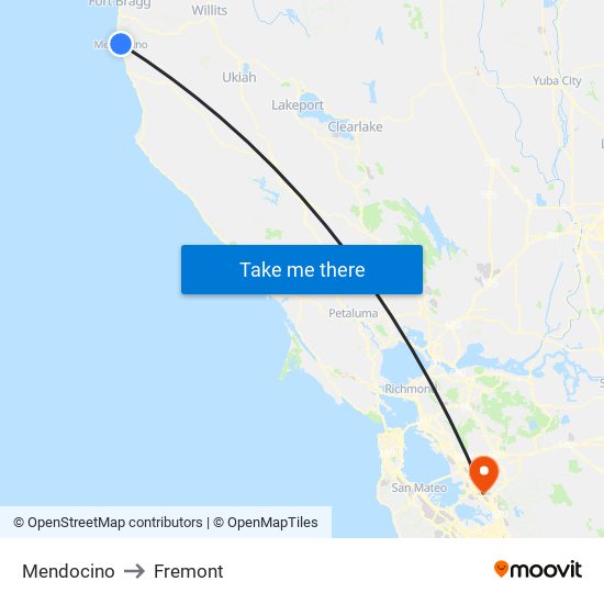 Mendocino to Fremont map