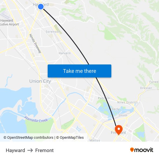 Hayward to Fremont map