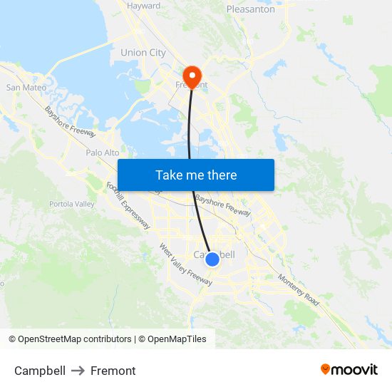 Campbell to Fremont map