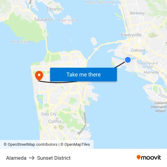 Alameda to Sunset District map