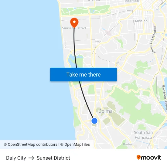 Daly City to Sunset District map