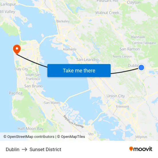 Dublin to Sunset District map