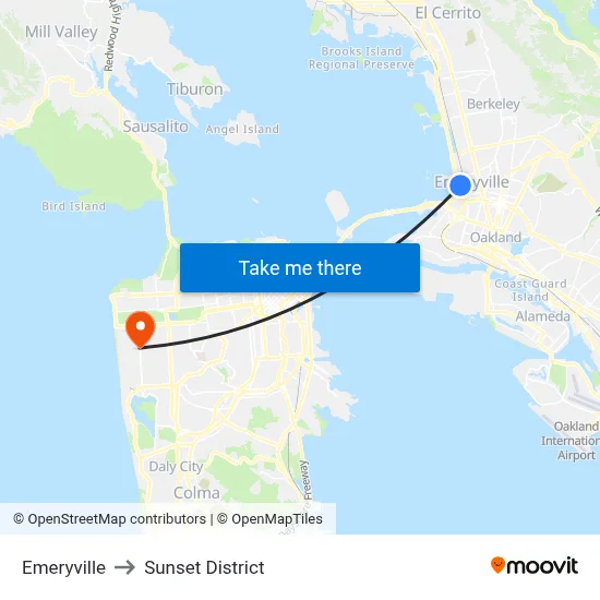 Emeryville to Sunset District map