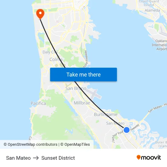 San Mateo to Sunset District map