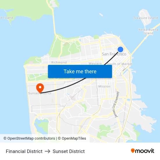 Financial District to Sunset District map