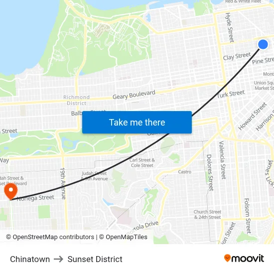 Chinatown to Sunset District map