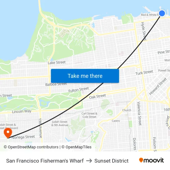 Fisherman's Wharf to Sunset District map