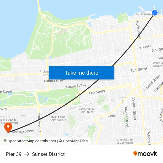 Pier 39 to Sunset District map