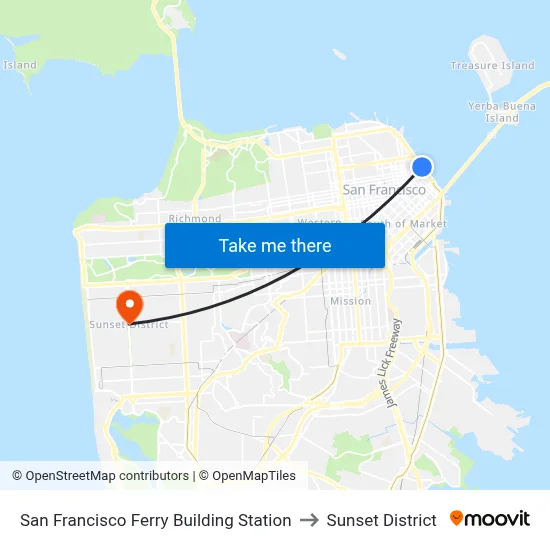 San Francisco Ferry Building Station to Sunset District map