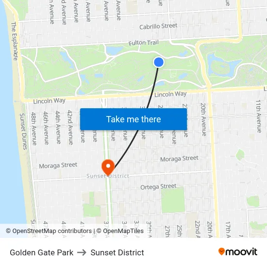 Golden Gate Park to Sunset District map