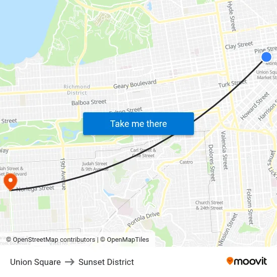Union Square to Sunset District map