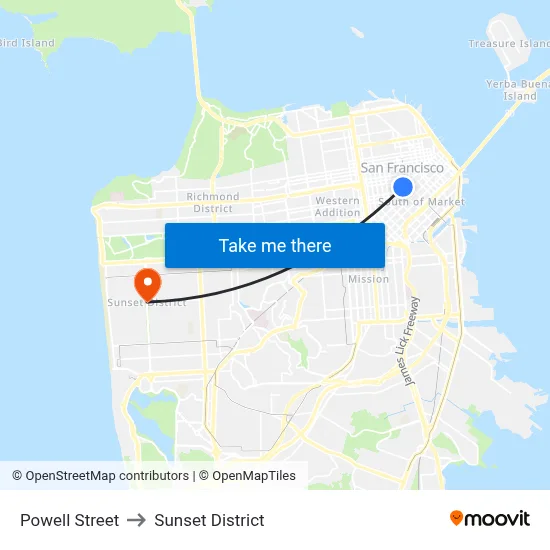 Powell Street to Sunset District map