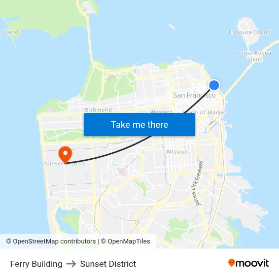 Ferry Building to Sunset District map