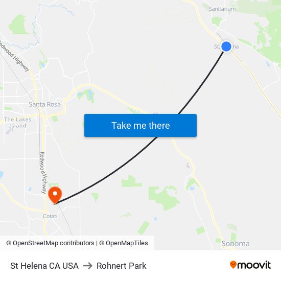 St Helena CA USA to Rohnert Park map