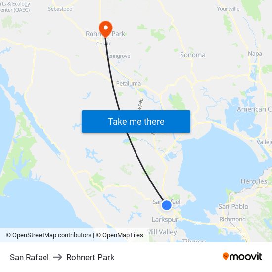 San Rafael to Rohnert Park map