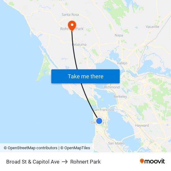 Broad St & Capitol Ave to Rohnert Park map