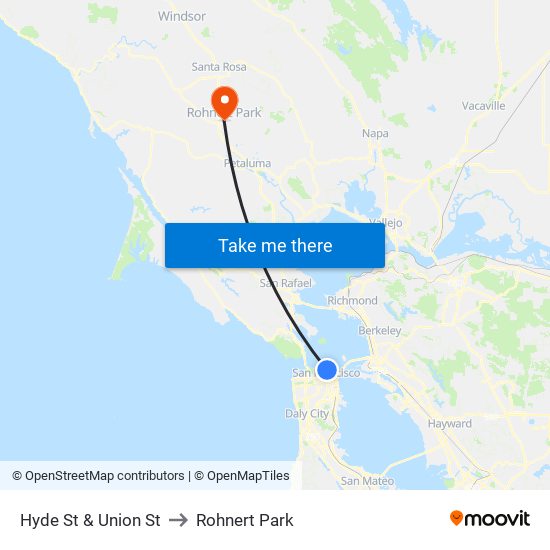 Hyde St & Union St to Rohnert Park map