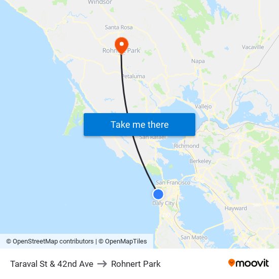 Taraval St & 42nd Ave to Rohnert Park map