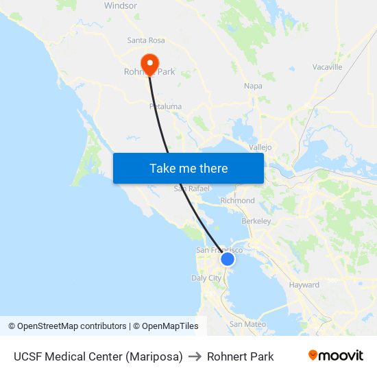 UCSF Medical Center (Mariposa) to Rohnert Park map