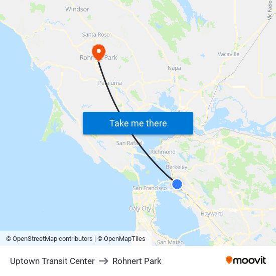 Uptown Transit Center to Rohnert Park map