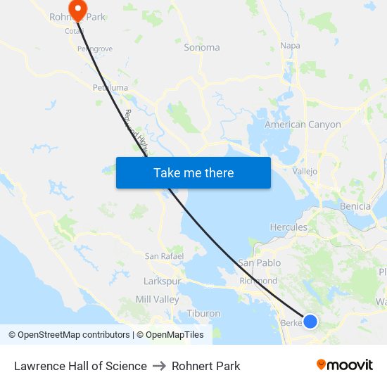 Lawrence Hall of Science to Rohnert Park map