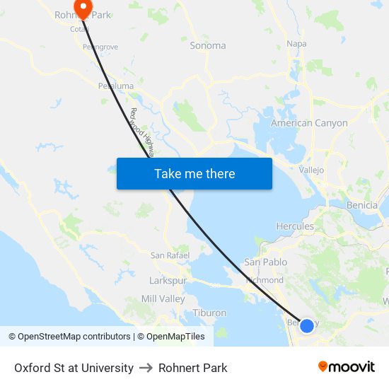 Oxford St at University to Rohnert Park map