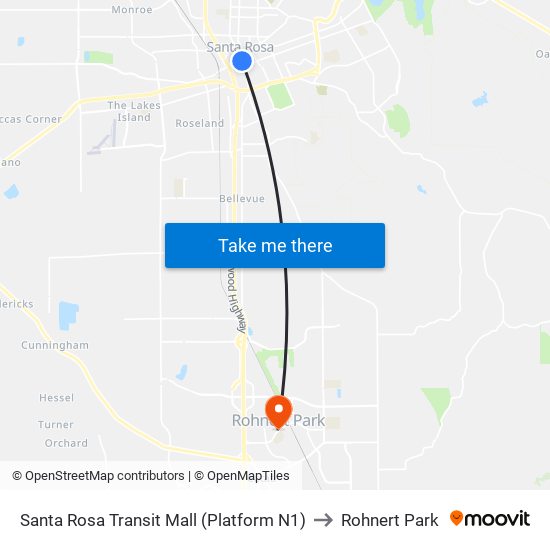 Santa Rosa Transit Mall (Platform N1) to Rohnert Park map