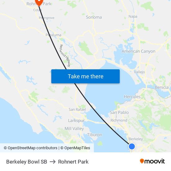 Berkeley Bowl SB to Rohnert Park map