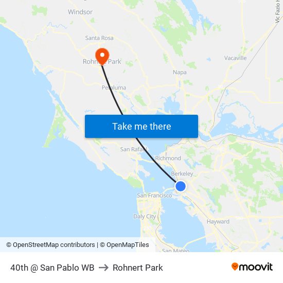 40th @ San Pablo WB to Rohnert Park map