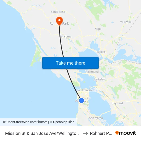 Mission St & San Jose Ave/Wellington Ave to Rohnert Park map