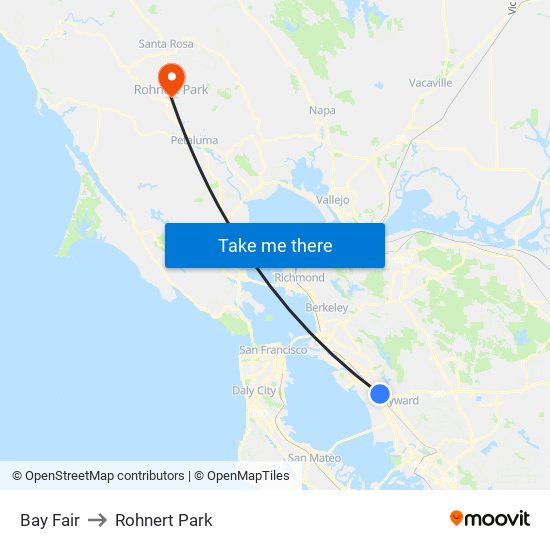 Bay Fair to Rohnert Park map