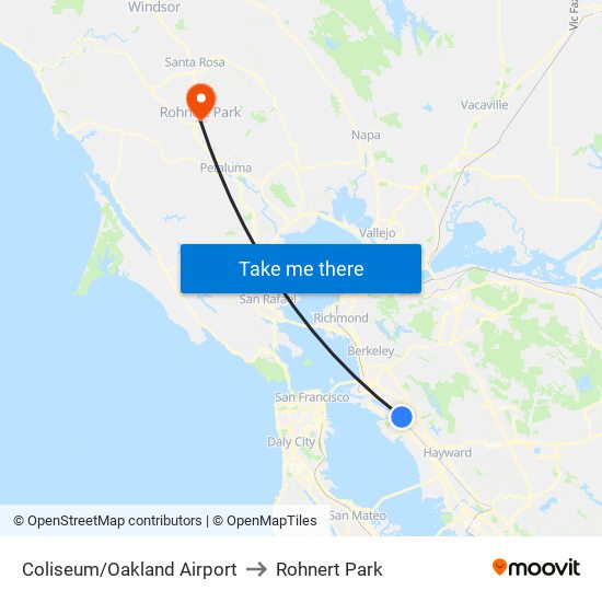 Coliseum/Oakland Airport to Rohnert Park map