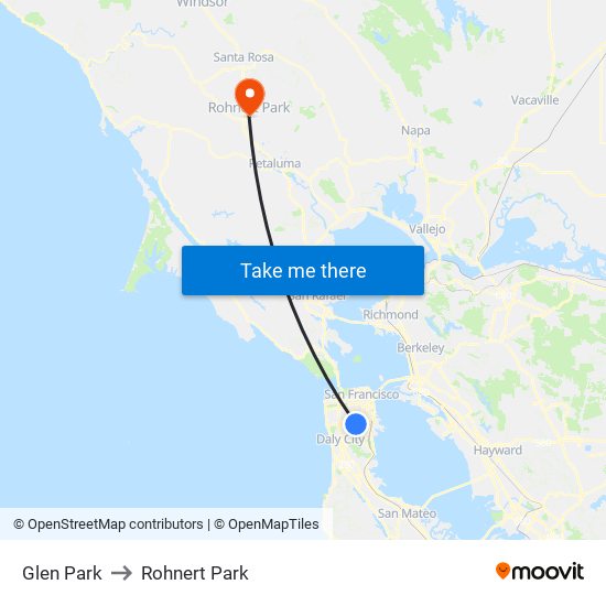 Glen Park to Rohnert Park map