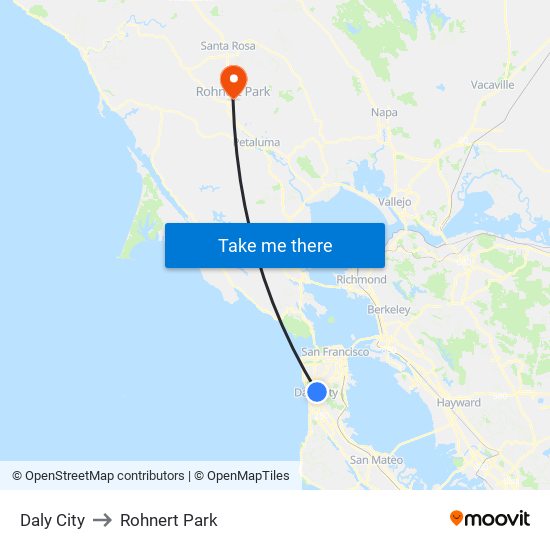 Daly City to Rohnert Park map