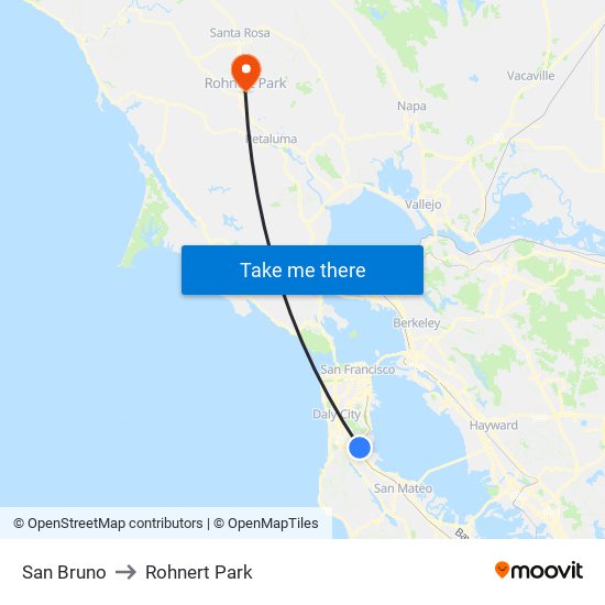 San Bruno to Rohnert Park map