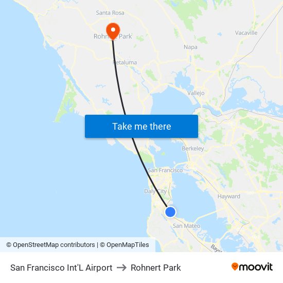 San Francisco Int'L Airport to Rohnert Park map