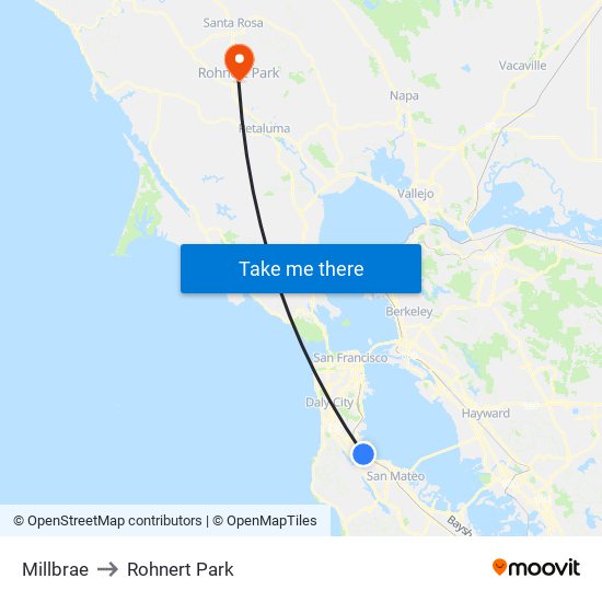 Millbrae to Rohnert Park map