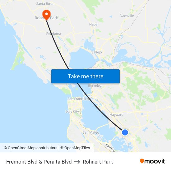 Fremont Blvd & Peralta Blvd to Rohnert Park map