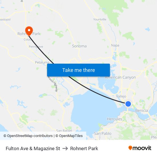 Fulton Ave & Magazine St to Rohnert Park map