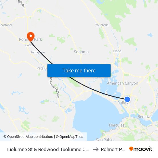 Tuolumne St & Redwood Tuolumne Center to Rohnert Park map